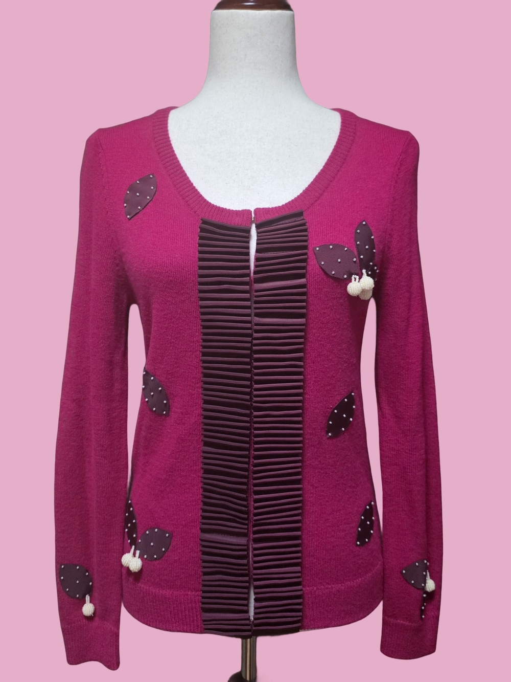 Leifsdottir Anthropologie Magenta Pink Wool, Angora & Cashmere Blend Cardigan